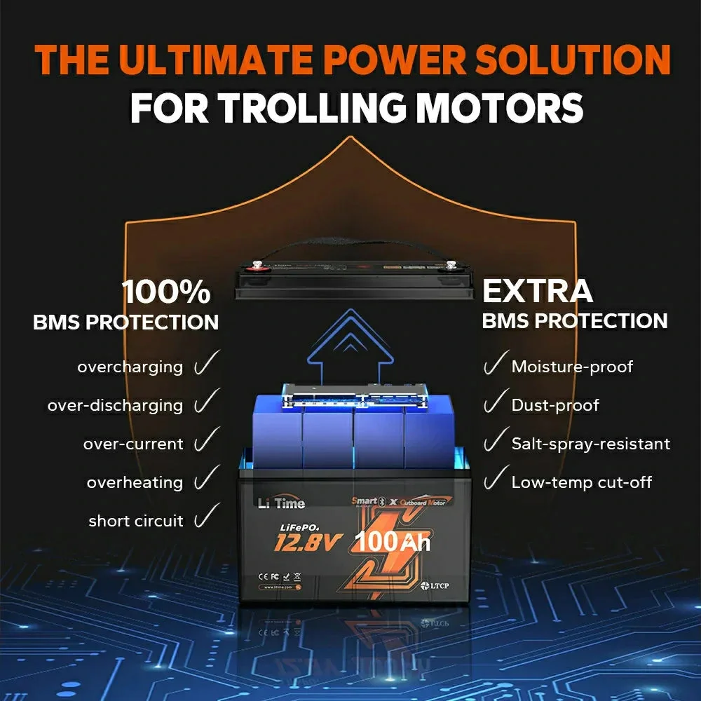 LiTime 12V 100Ah Smart LiFePO4-Schiffsbatterie für elektrischen Außenbordmotor — фото 7