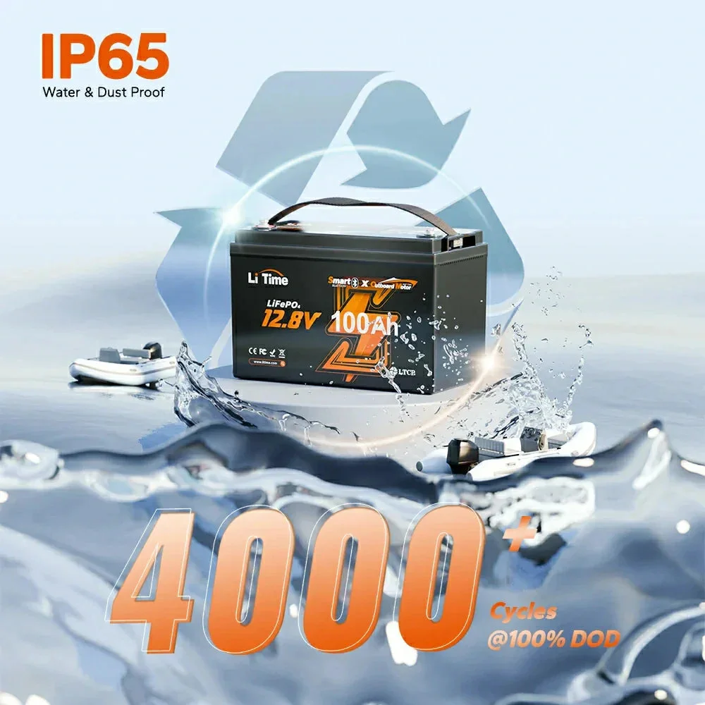 LiTime 12V 100Ah Smart LiFePO4-Schiffsbatterie für elektrischen Außenbordmotor — фото 9