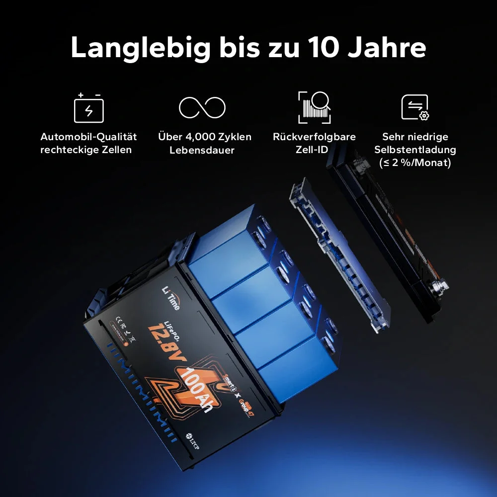 LiTime 12V 100Ah LiFePO4 Akku H168 mit Bluetooth – ultraflach für die Wohnmobilbestuhlung — фото 9