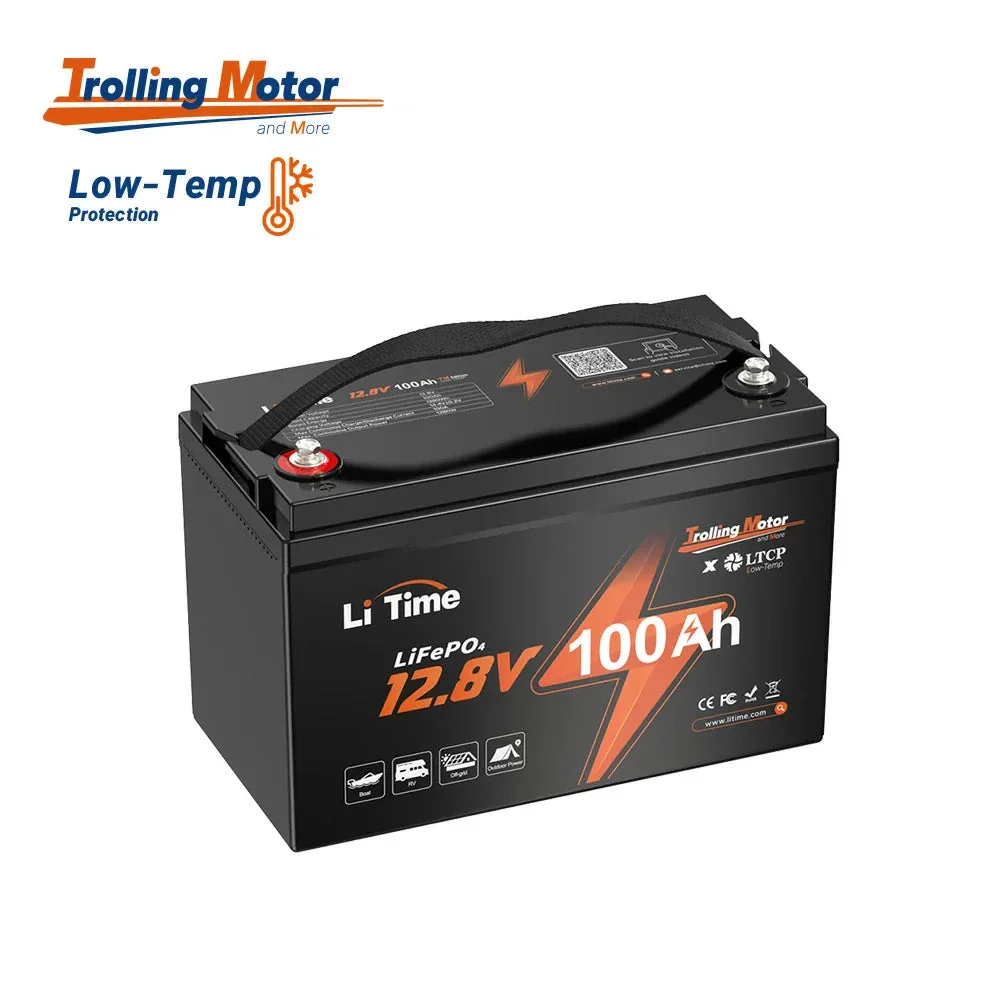 LiTime 12V 100Ah TM LiFePO4 Boat Battery with Low Temperature Protection for Electric Motor