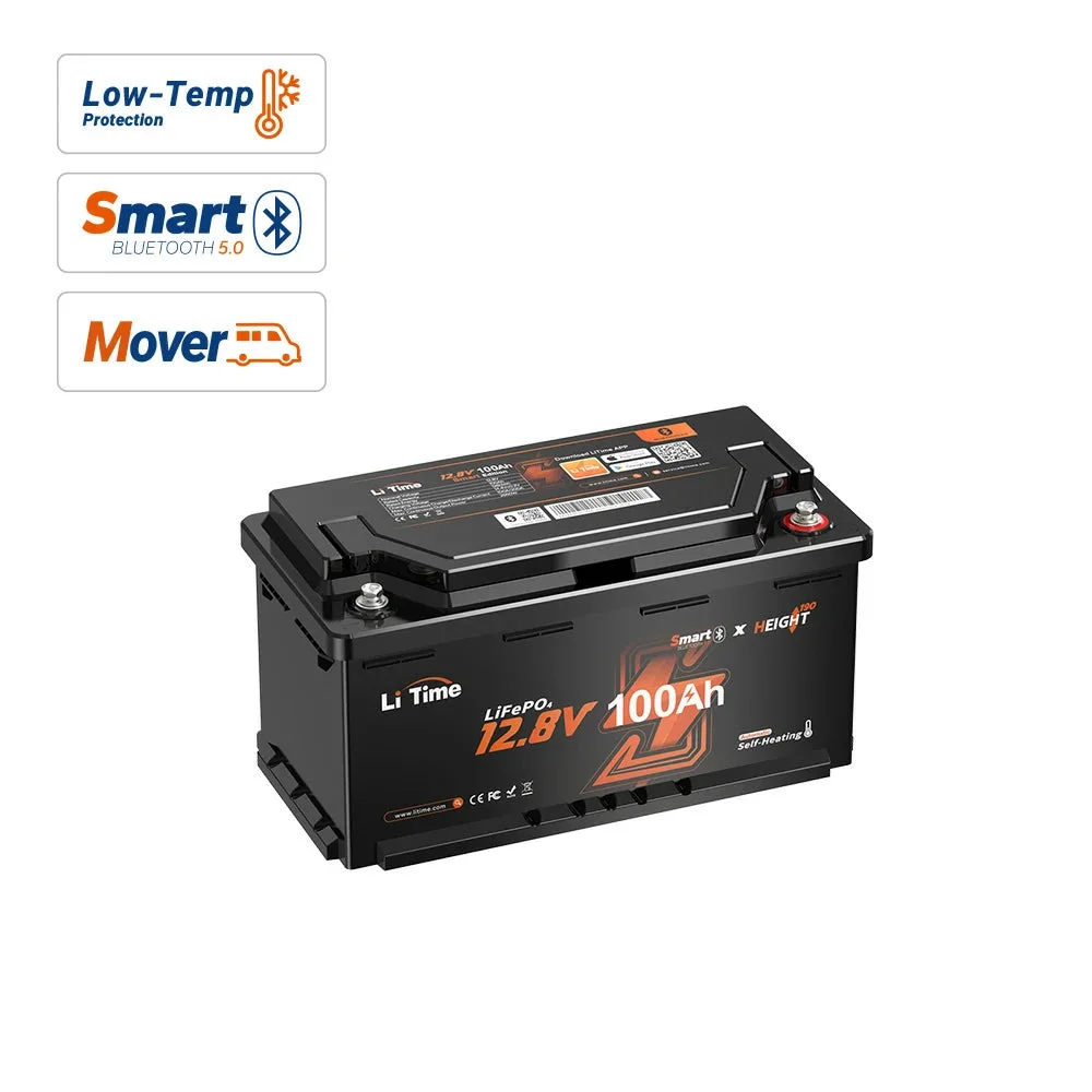LiTime LiFePO4 12V 100Ah H190 аккумулятор - 200A непрерывный ток для погрузчиков автодомов с Bluetooth, обогрев & Подсидение DIN H8