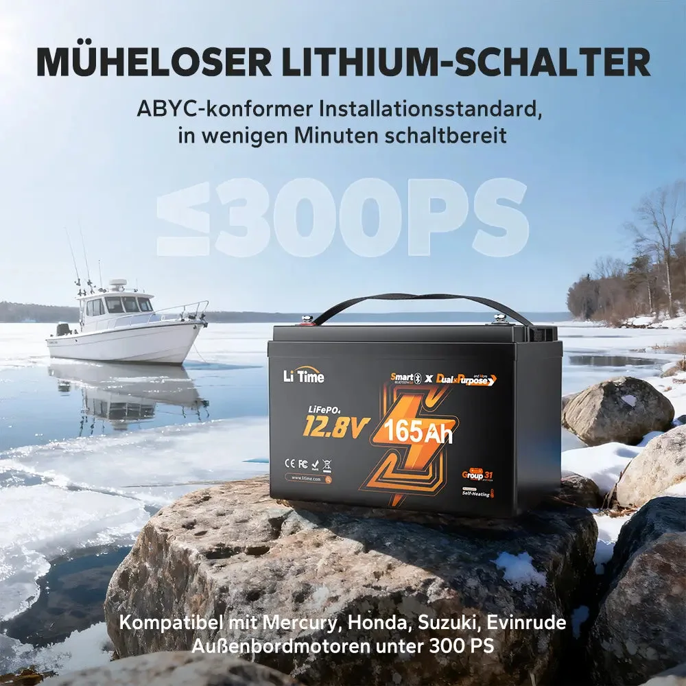 LiTime 12V 165Ah LiFePO4-Doppelzweckbatterie mit 1200 CCA und Selbsterwärmung für Wohnmobile und Boote — фото 3