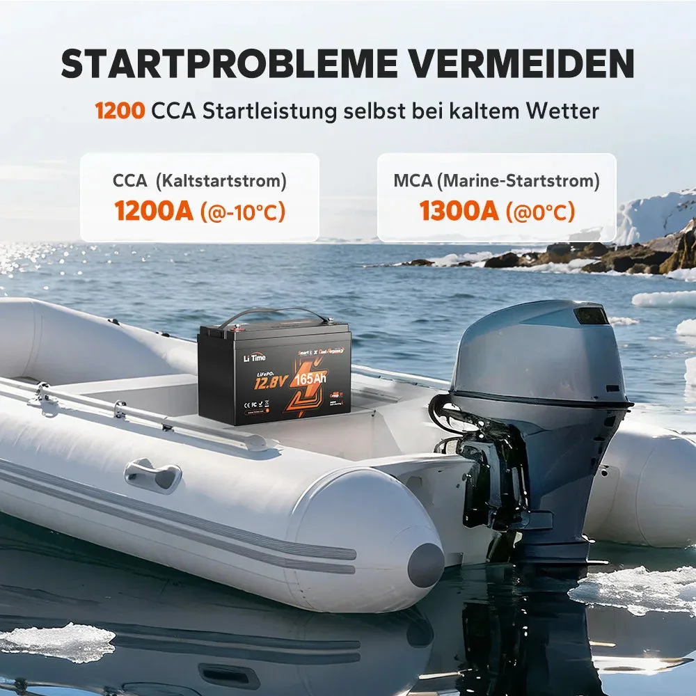 LiTime 12V 165Ah LiFePO4-Doppelzweckbatterie mit 1200 CCA und Selbsterwärmung für Wohnmobile und Boote — фото 4