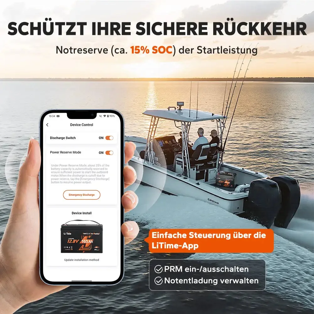 LiTime 12V 165Ah LiFePO4-Doppelzweckbatterie mit 1200 CCA und Selbsterwärmung für Wohnmobile und Boote — фото 5