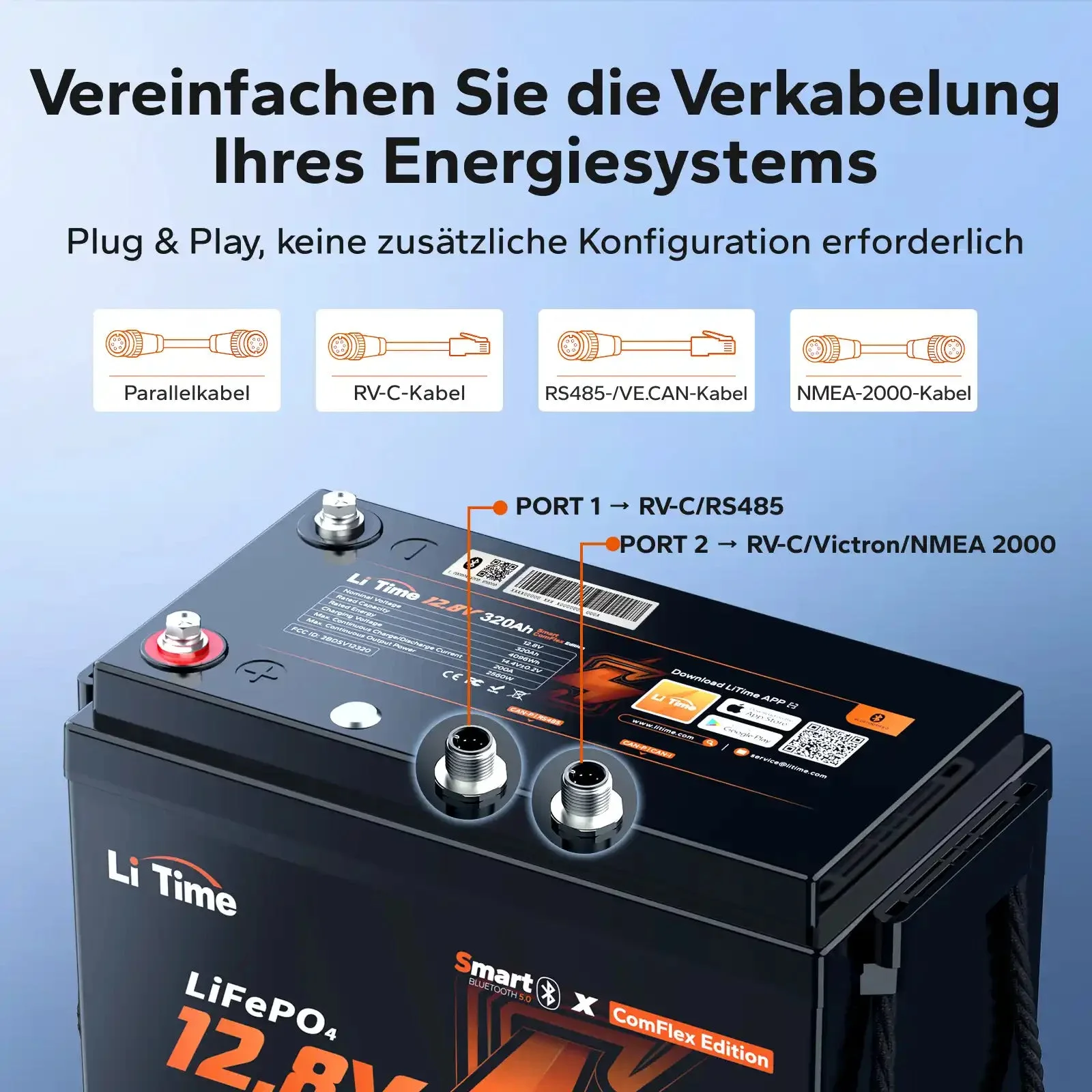 LiTime 12V 320Ah Bluetooth selbstheizender LiFePO4-Akku mit CAN und RS485 ComFlex – für Victron, RV-C und NMEA 2000 — фото 2