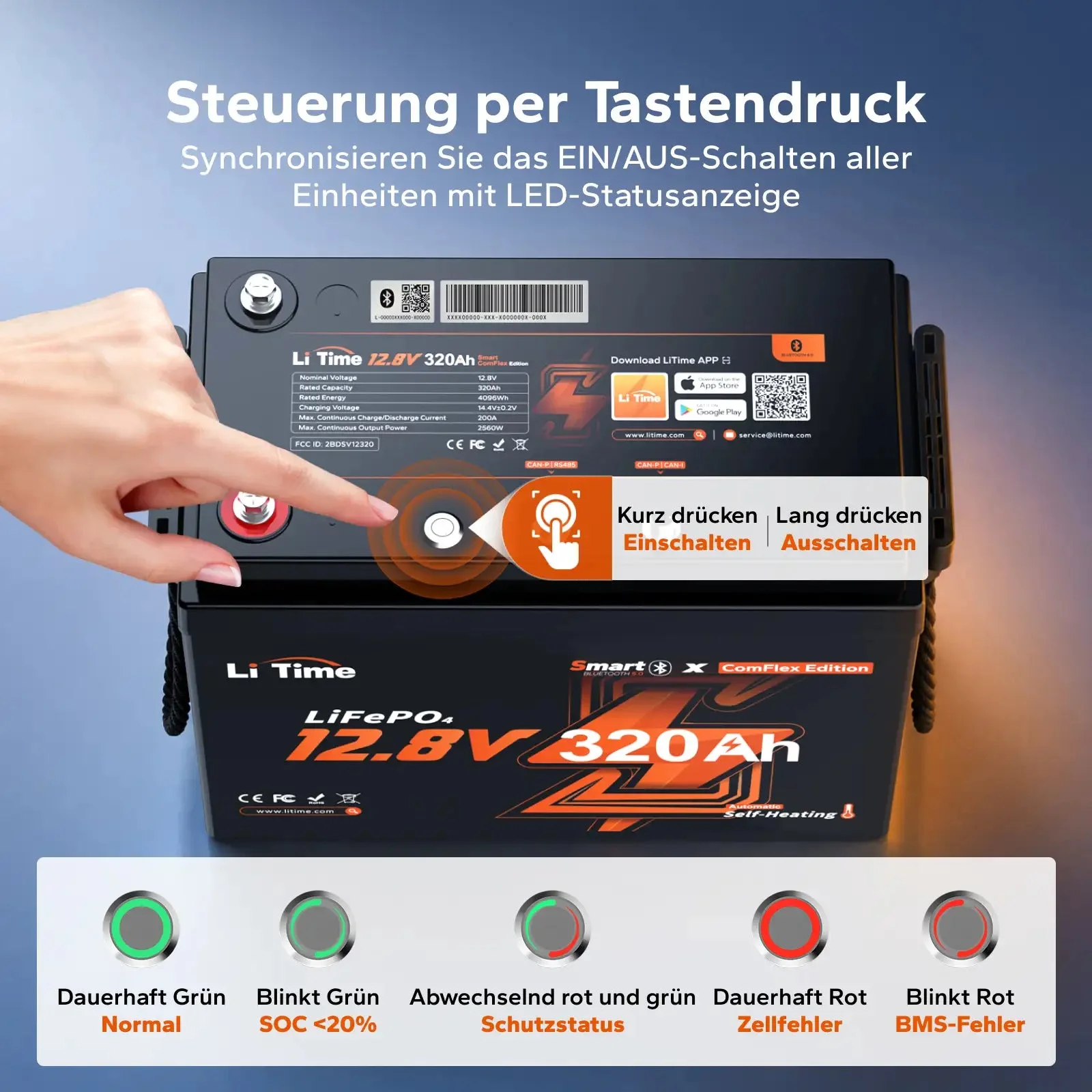 LiTime 12V 320Ah Bluetooth selbstheizender LiFePO4-Akku mit CAN und RS485 ComFlex – für Victron, RV-C und NMEA 2000 — фото 4