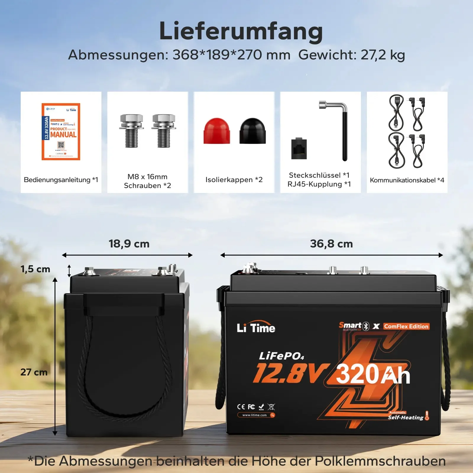 LiTime 12V 320Ah Bluetooth selbstheizender LiFePO4-Akku mit CAN und RS485 ComFlex – für Victron, RV-C und NMEA 2000 — фото 11