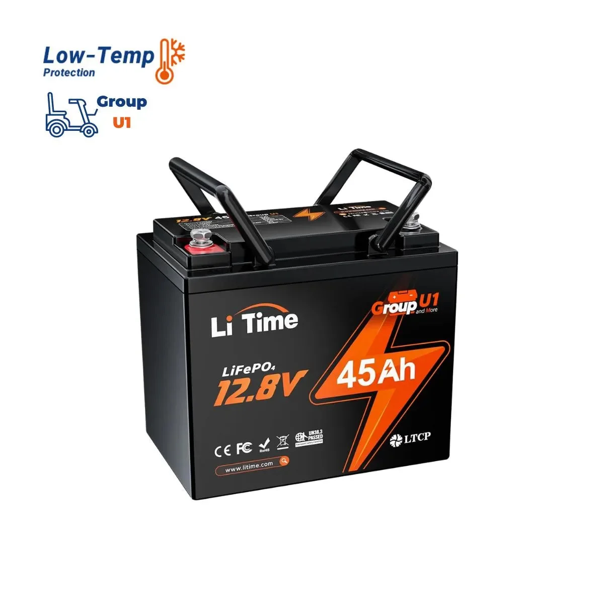 LiTime 12V 45Ah Gruppe U1 Deep Cycle Lithiumbatterie Rollstuhl und mobiles Elektroauto für ältere Menschen