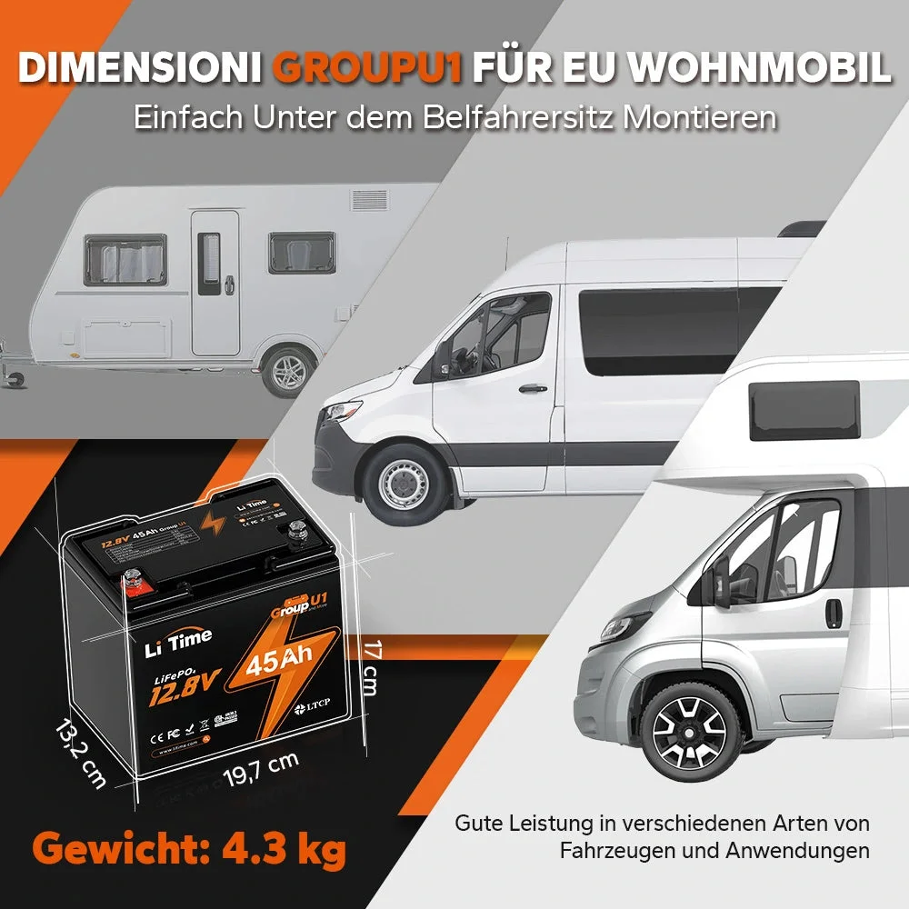 LiTime 12V 45Ah Group U1 Deep Cycle літієва батарея Інвалідний візок і мобільний електричний автомобіль для літніх людей — фото 8