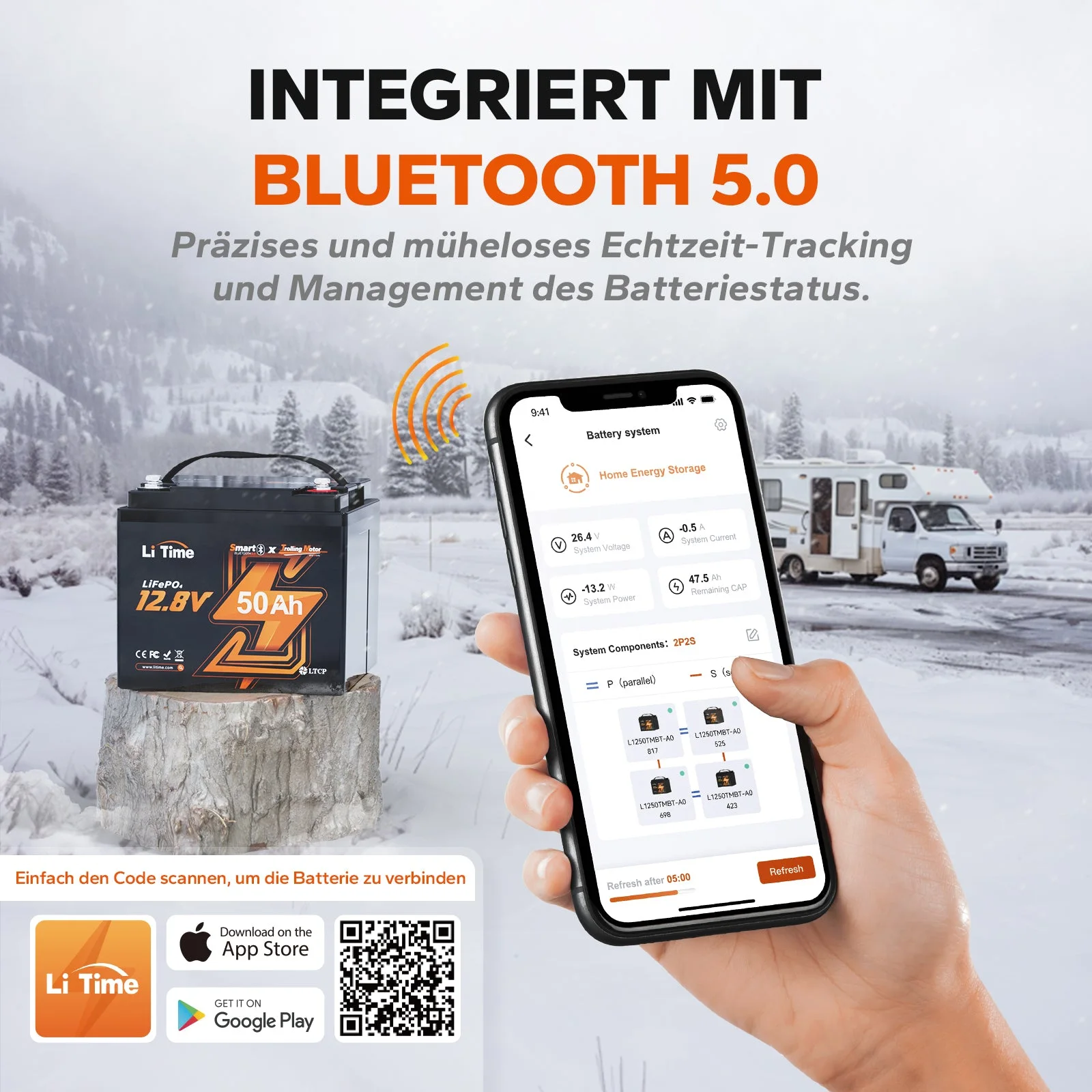 LiTime LiFePO4 12V 50Ah Bluetooth Kälteschutz Deep Cycle Lithiumbatterie für Elektrobootmotor — фото 3