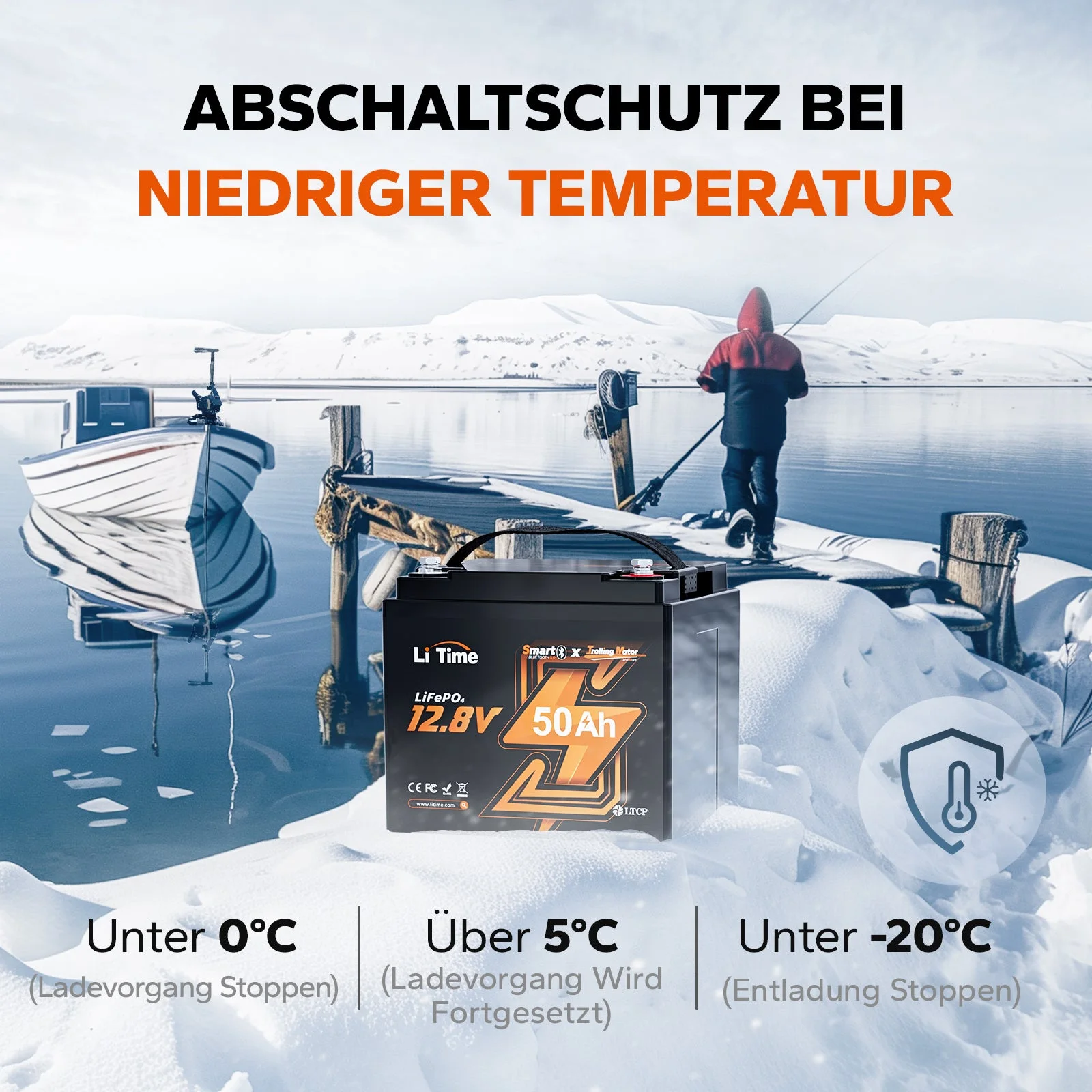 LiTime LiFePO4 12V 50Ah Bluetooth Kälteschutz Deep Cycle Lithiumbatterie für Elektrobootmotor — фото 5