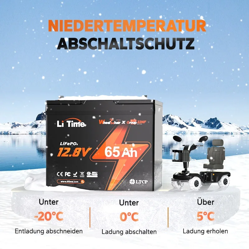 LiTime 12V 65Ah Group 22NF Deep Cycle Lithium-Batterie für mobile Elektrofahrzeuge für Schwerlastbehinderte und ältere Menschen — фото 5
