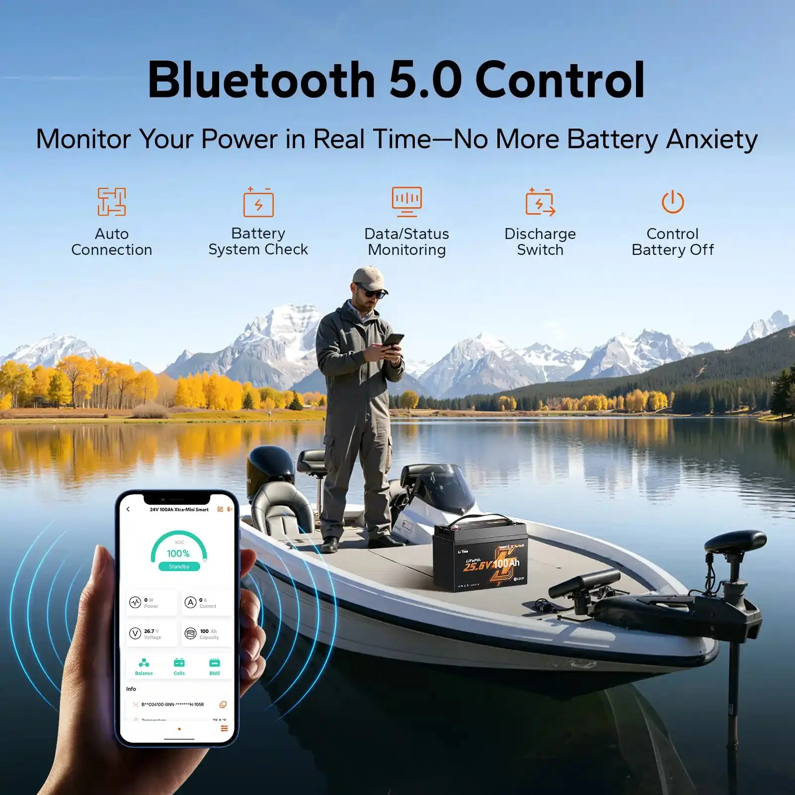 LiTime 24V 100Ah Xtra Mini LiFePO4-Akku mit Bluetooth für Trolling-Motoren — фото 5
