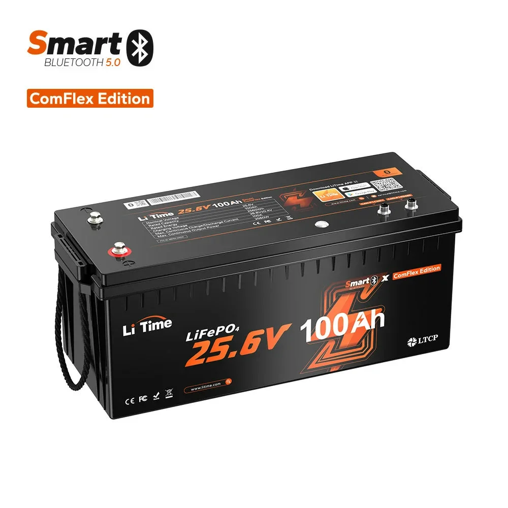 LiTime 24V 100Ah Smart ComFlex LiFePO4 – kompatibel mit Bluetooth und Victron — фото 1