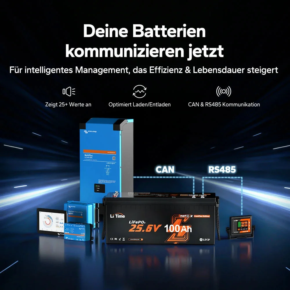 LiTime 24V 100Ah Smart ComFlex LiFePO4 – kompatibel mit Bluetooth und Victron — фото 3