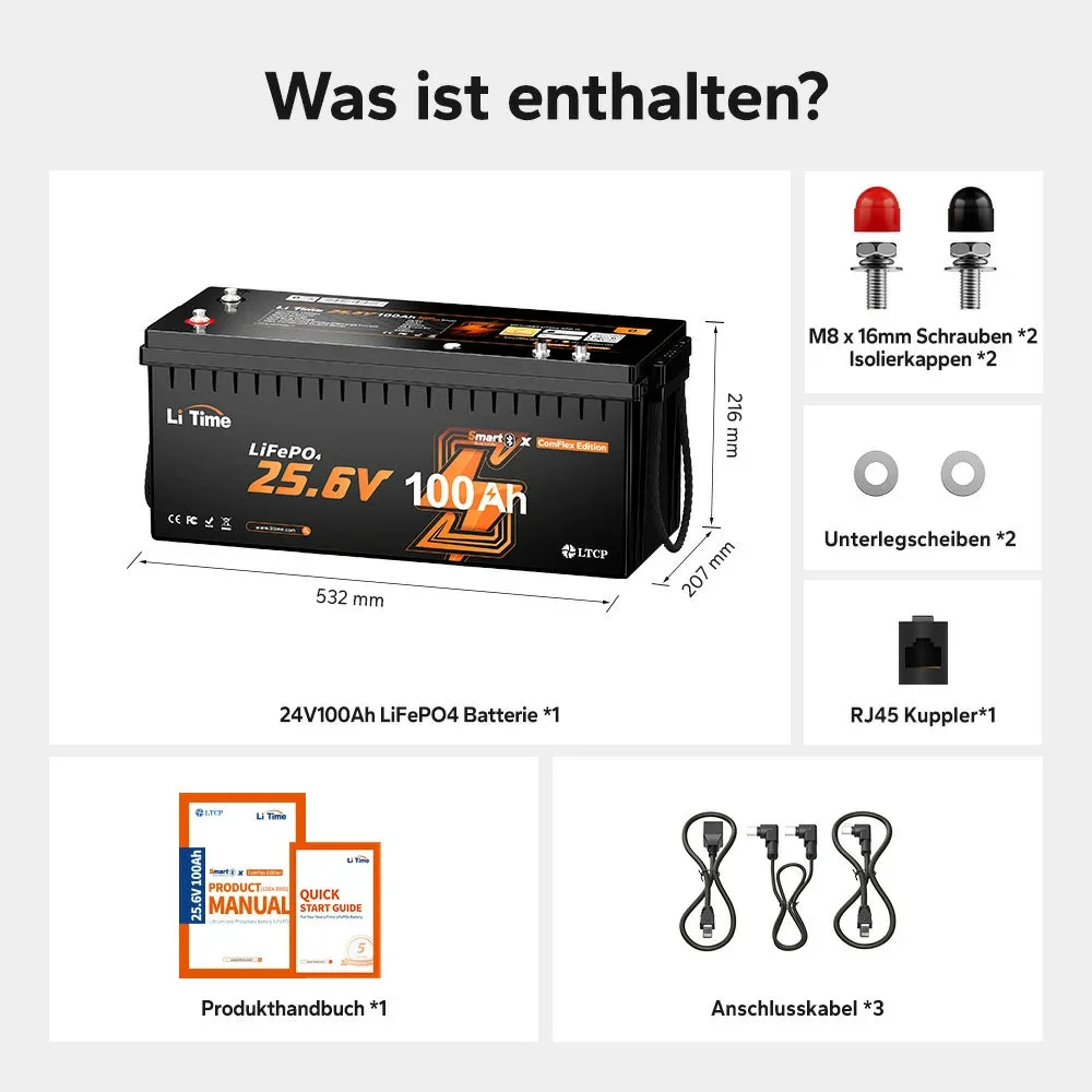 LiTime 24V 100Ah Smart ComFlex LiFePO4 – kompatibel mit Bluetooth und Victron — фото 8