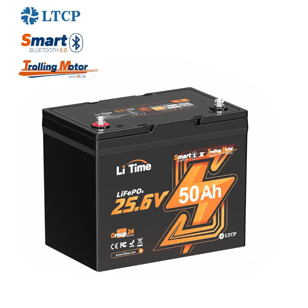 LiTime 24V 50Ah Bluetooth Deep Cycle Lithiumbatterie für Elektromotoren 100lb