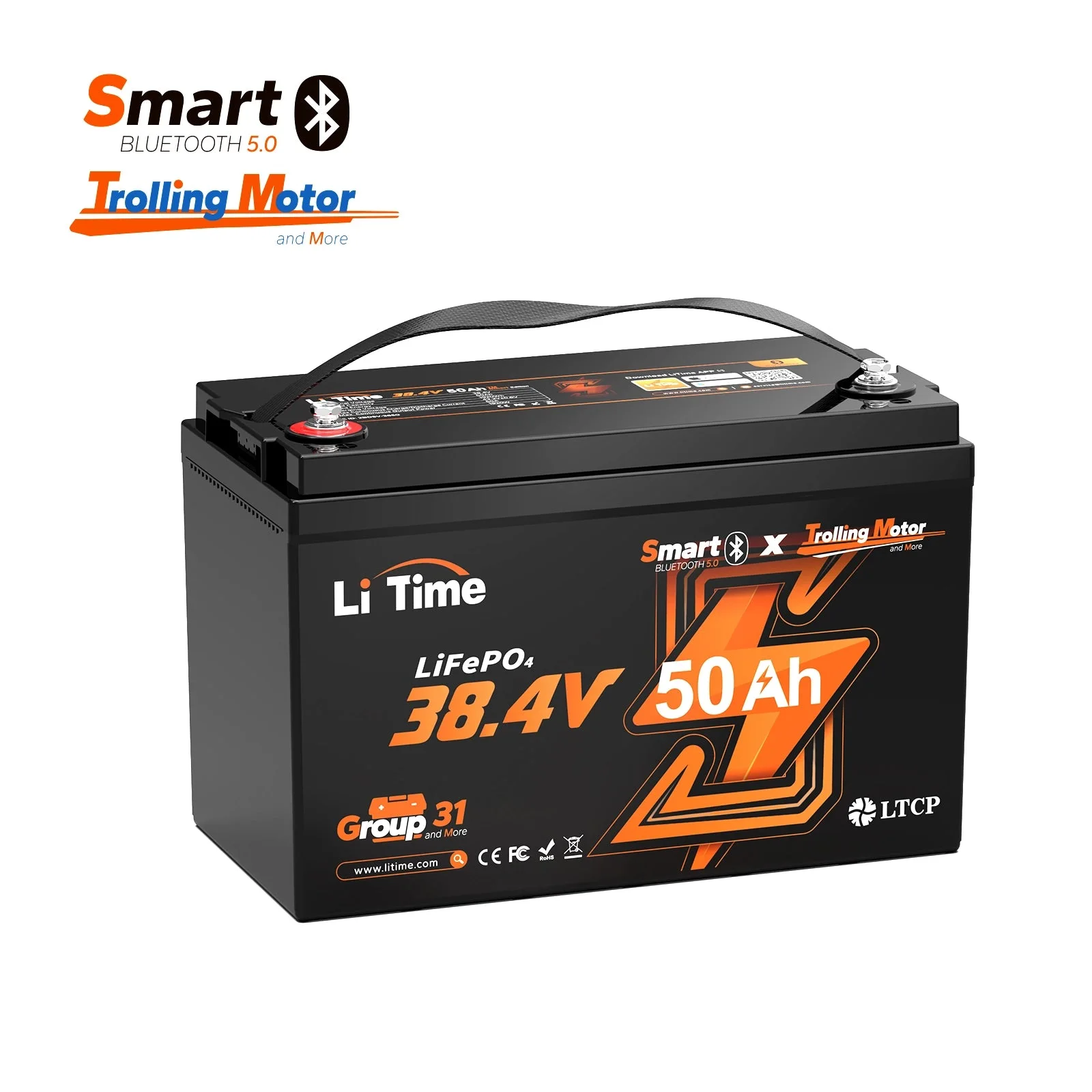 Літієва батарея LiTime 36V 50Ah Bluetooth глибокого циклу - Група 31 для 120lb Trolling Motor & Marine