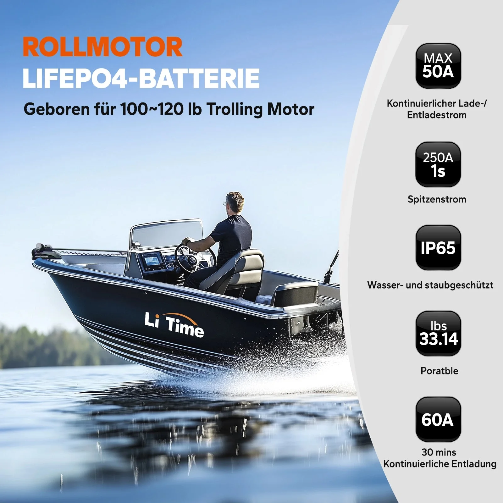 LiTime 36 V 50 Ah Bluetooth Deep Cycle Lithium-Batterie – Gruppe 31 für 120 Pfund Trolling-Motor und Marine — фото 4