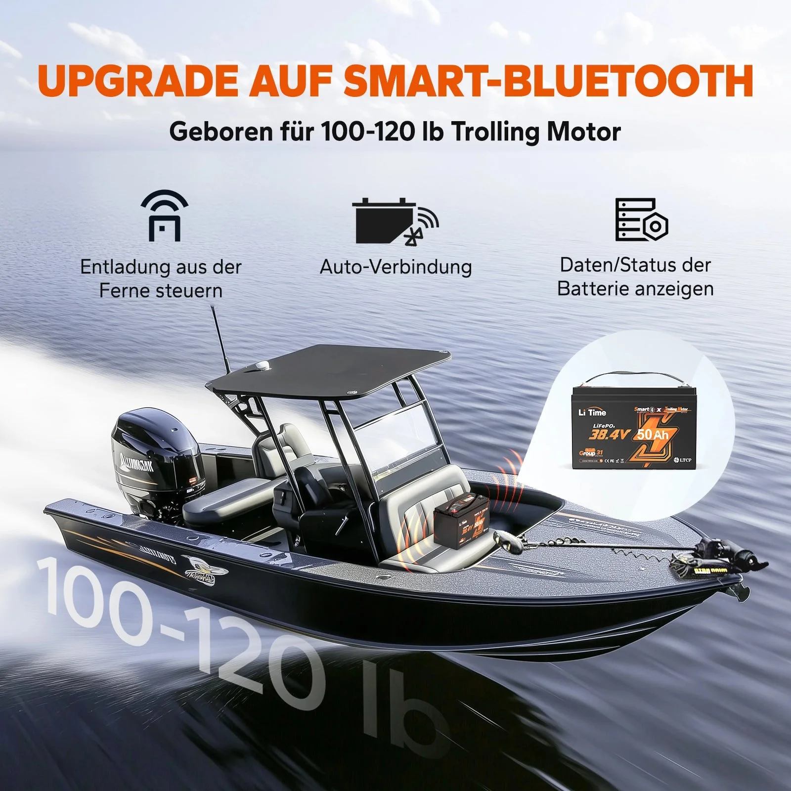 LiTime 36 V 50 Ah Bluetooth Deep Cycle Lithium-Batterie – Gruppe 31 für 120 Pfund Trolling-Motor und Marine — фото 6