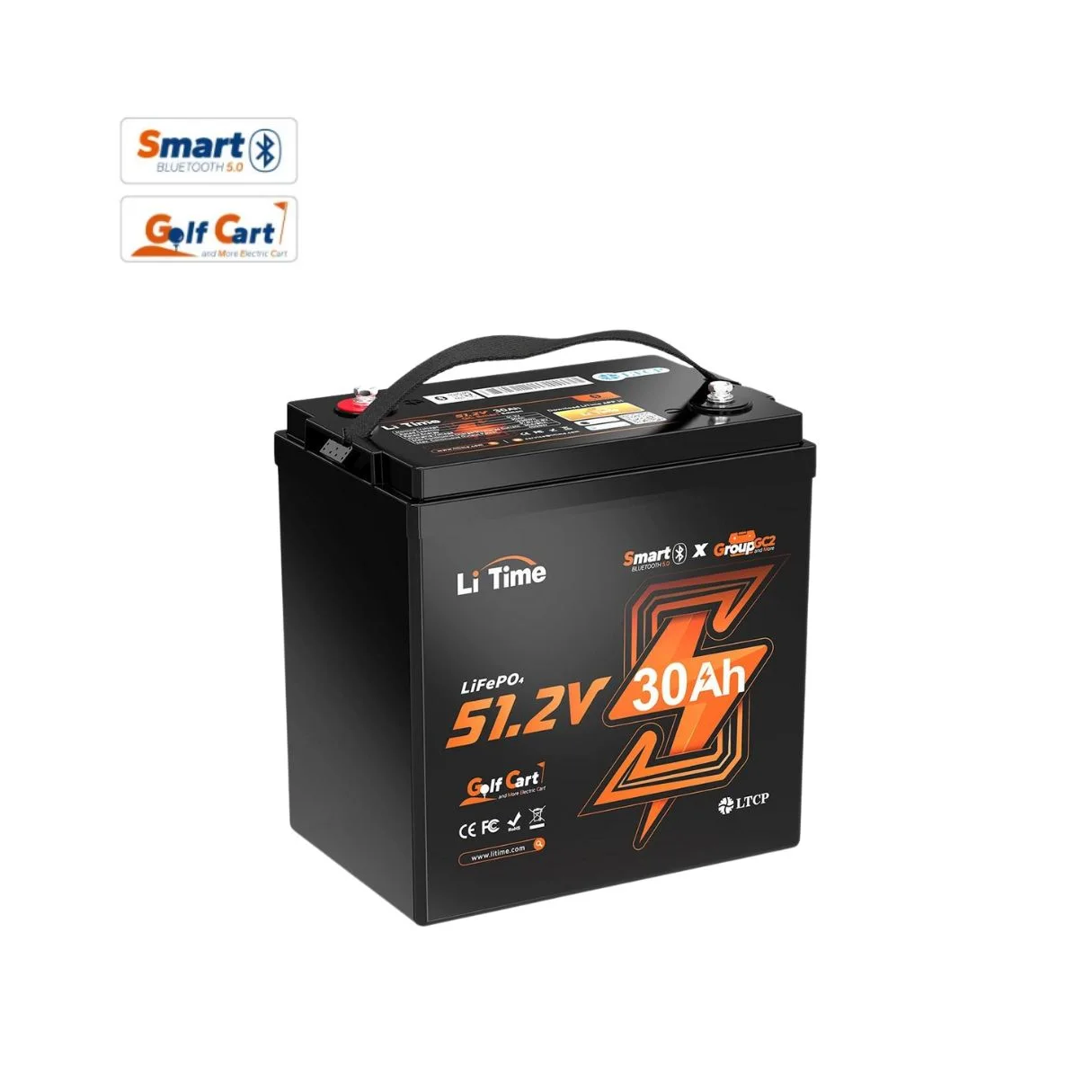 LiTime 48V 30Ah GC2 Bluetooth Lithiumbatterie – Golfwagen LiFePO4 mit 100A BMS