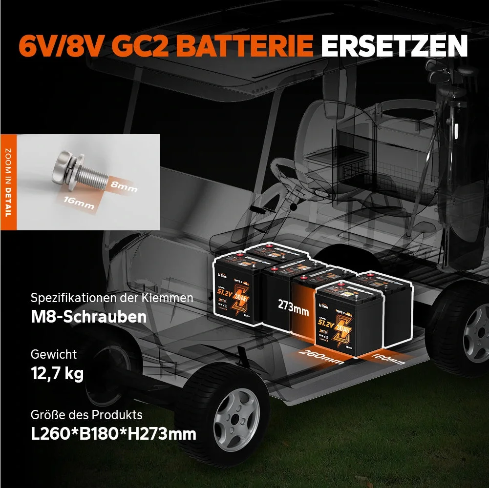 Літієва батарея LiTime 48V 30Ah GC2 Bluetooth - візок для гольфу LiFePO4 з 100A BMS — фото 8