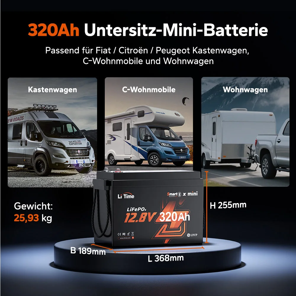 LiTime Акумулятор LiFePO4 12V 320Ah W190 для автофургона під сидінням з Bluetooth (0% ПДВ) — фото 2