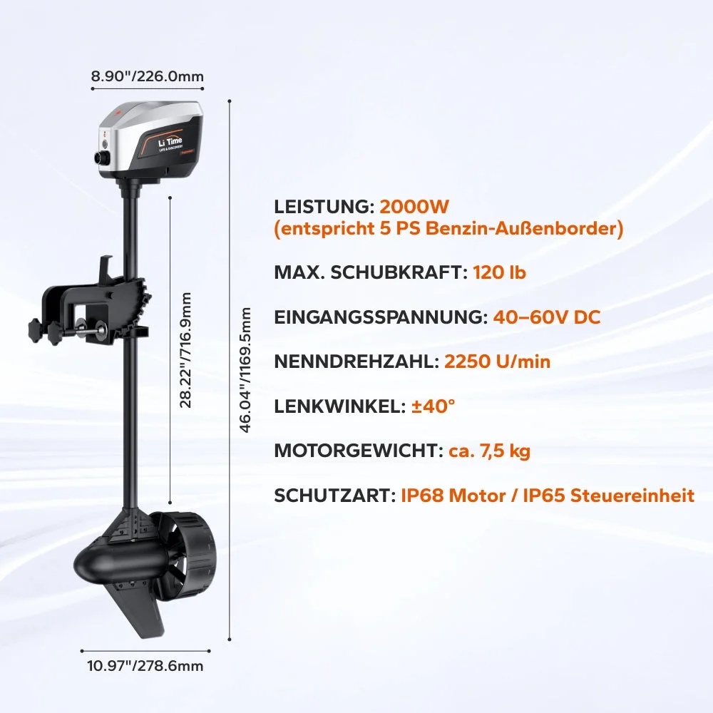 LiTime Argoseeker A2 48 V 2000 W elektrischer Außenbordmotor – 120 lbs Schub für Boote — фото 3