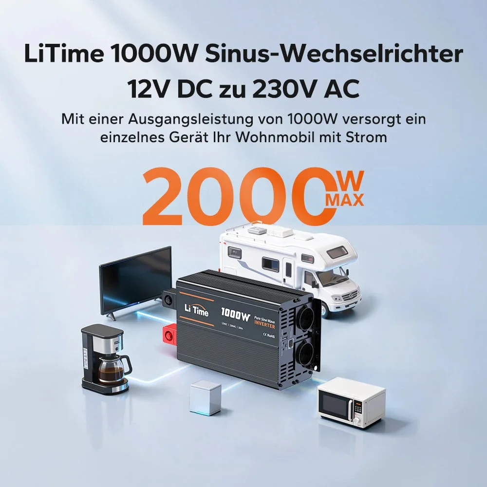 LiTime 1000 W reiner Sinus-Wechselrichter 12 V DC auf 230 V AC — фото 2