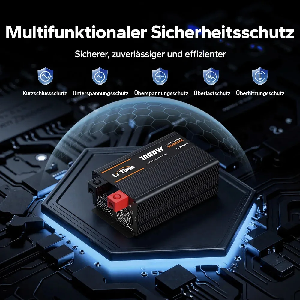 LiTime 1000 W reiner Sinus-Wechselrichter 12 V DC auf 230 V AC — фото 7