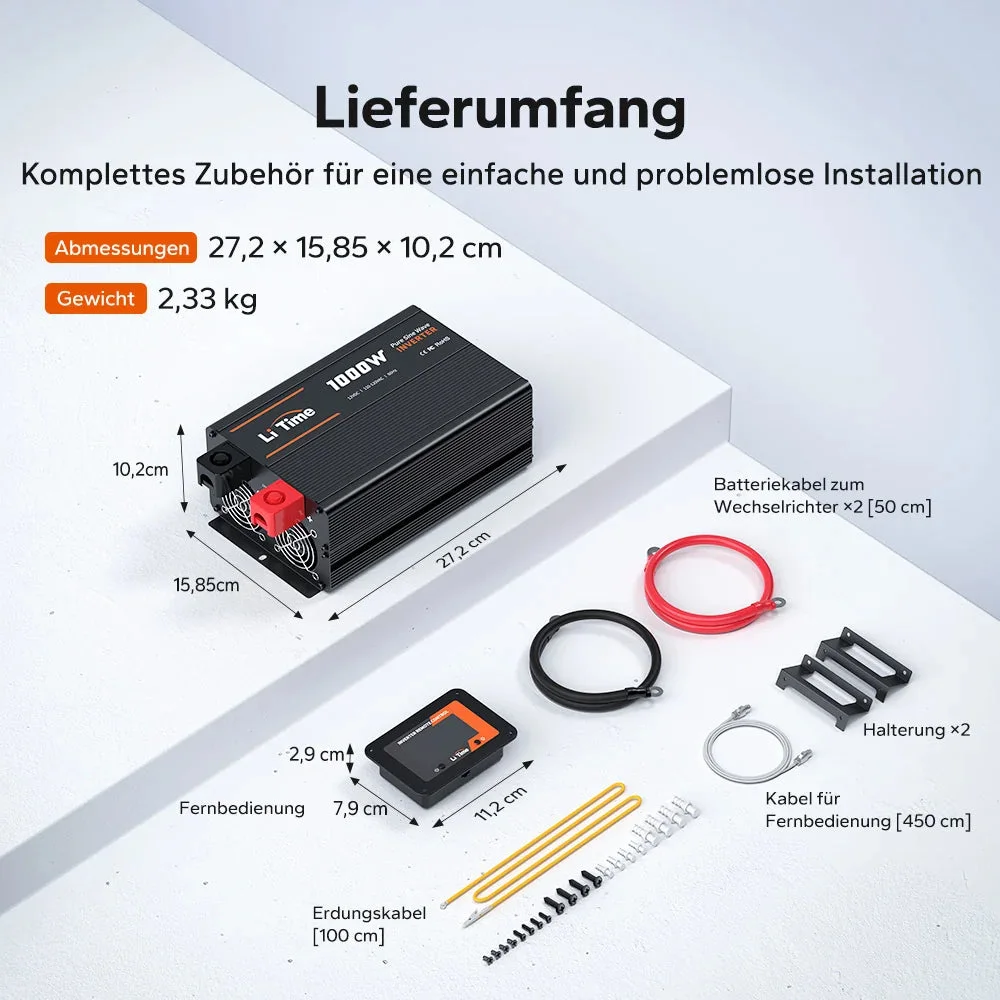 LiTime 1000 W reiner Sinus-Wechselrichter 12 V DC auf 230 V AC — фото 8
