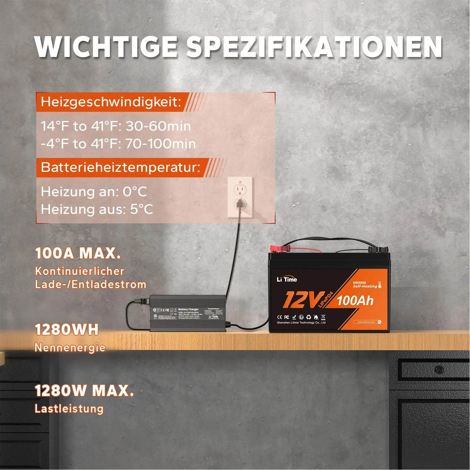 LiTime [Ukraine] 12 Volt 100 Ah Selbsterhitzende Niedertemperatur-LiFePO4-Batterie — фото 4