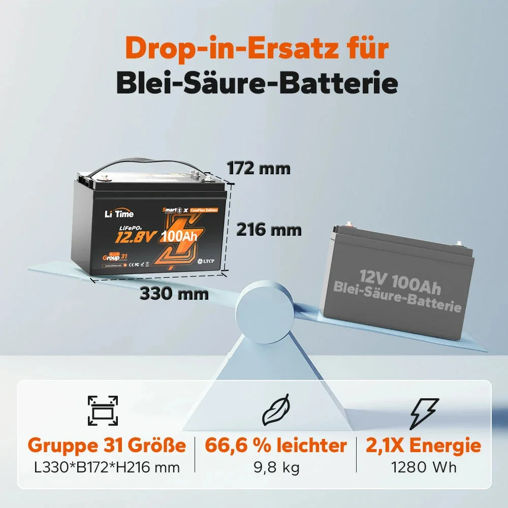 Аккумулятор LiTime 12V 100Ah Smart ComFlex со связью Bluetooth & Victron — фото 12