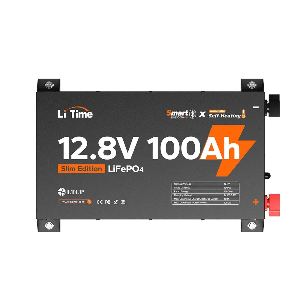 LiTime 12V 100Ah Ultra Slim LiFePO4 mit Bluetooth und Selbsterwärmung – für Wohnmobile, Pickups und Camper
