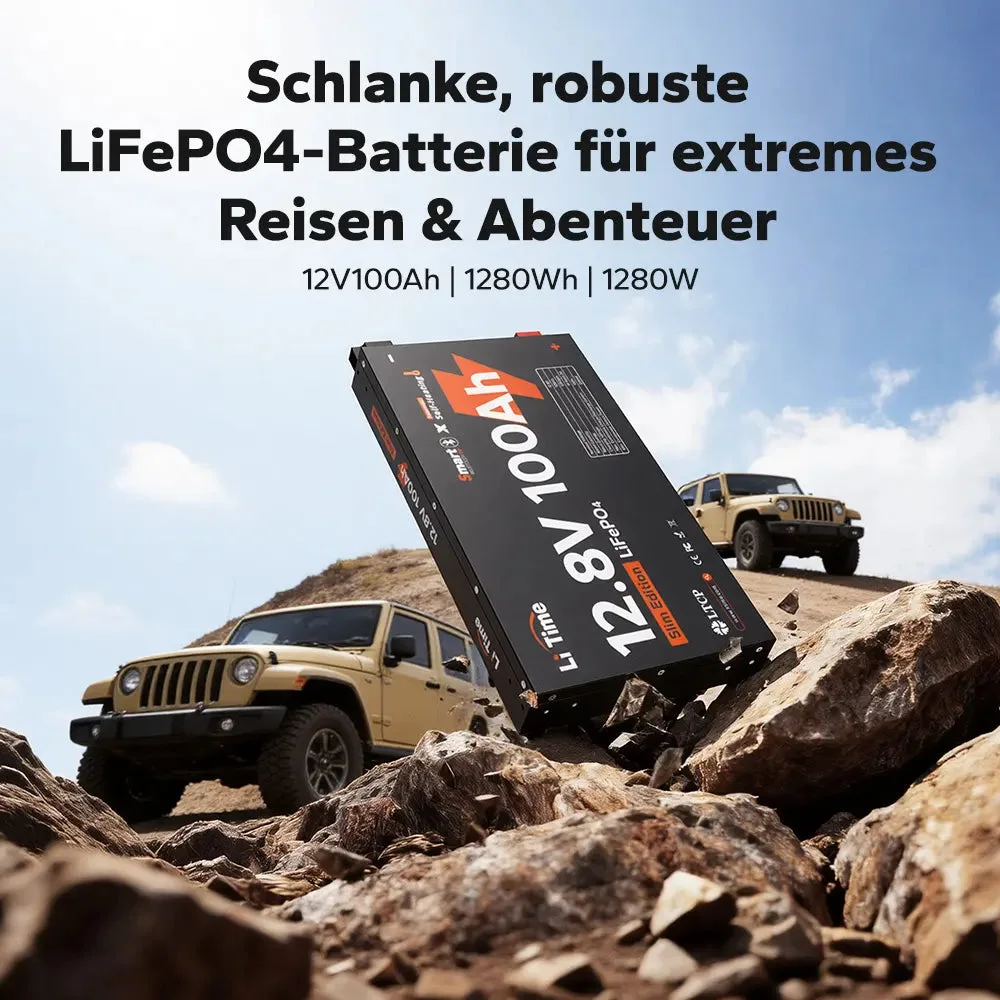 LiTime 12V 100Ah Ultra Slim LiFePO4 з Bluetooth і самонагріванням - для будинків на колесах, пікапів і кемперів — фото 2
