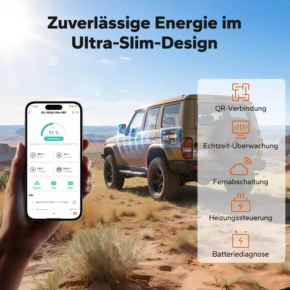 LiTime 12V 100Ah Ultra Slim LiFePO4 з Bluetooth і самонагріванням - для будинків на колесах, пікапів і кемперів — фото 6