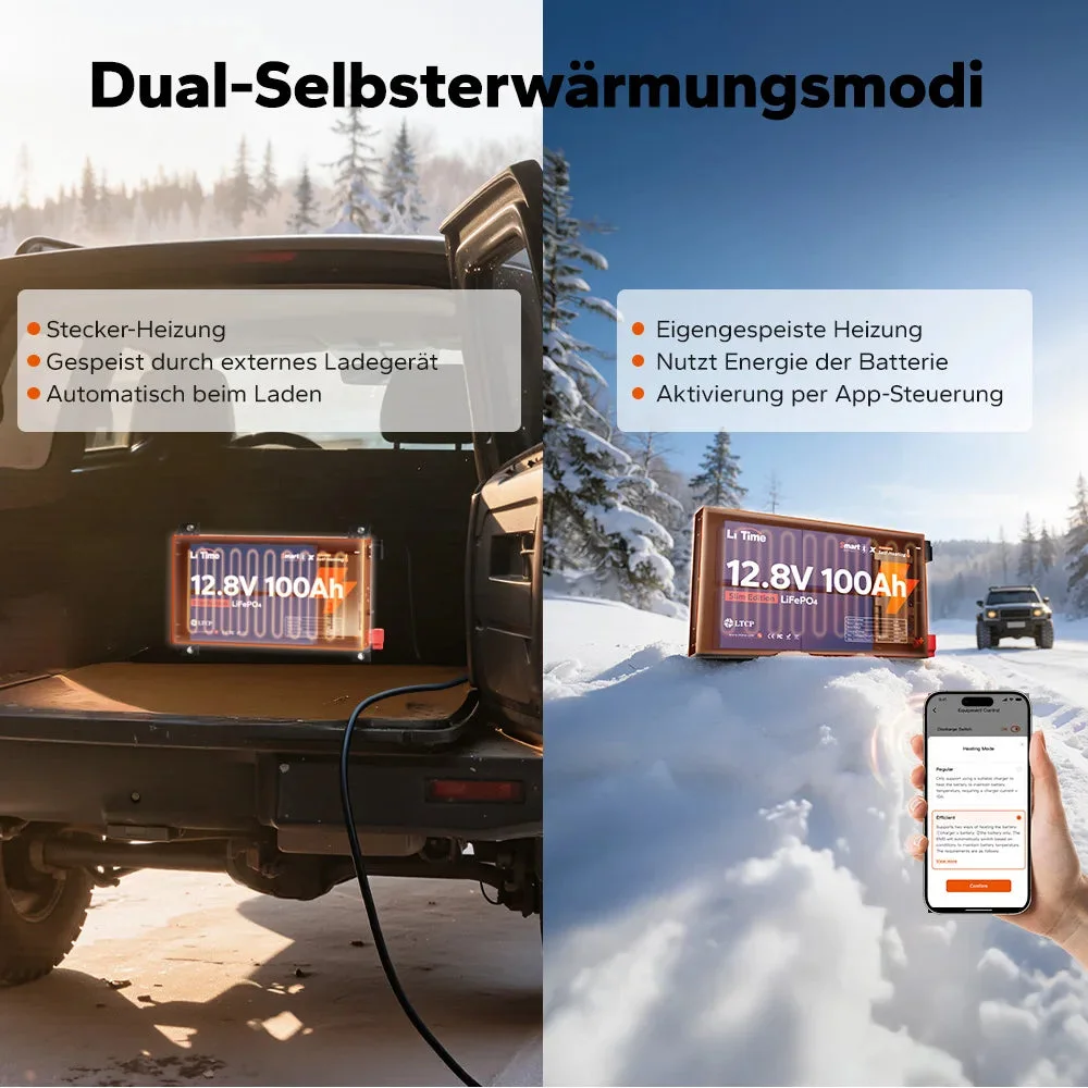 LiTime 12V 100Ah Ultra Slim LiFePO4 з Bluetooth і самонагріванням - для будинків на колесах, пікапів і кемперів — фото 7