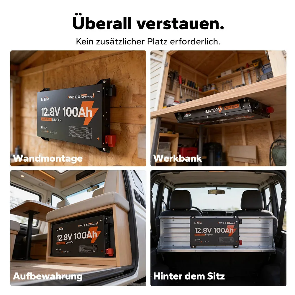 LiTime 12V 100Ah Ultra Slim LiFePO4 з Bluetooth і самонагріванням - для будинків на колесах, пікапів і кемперів — фото 9