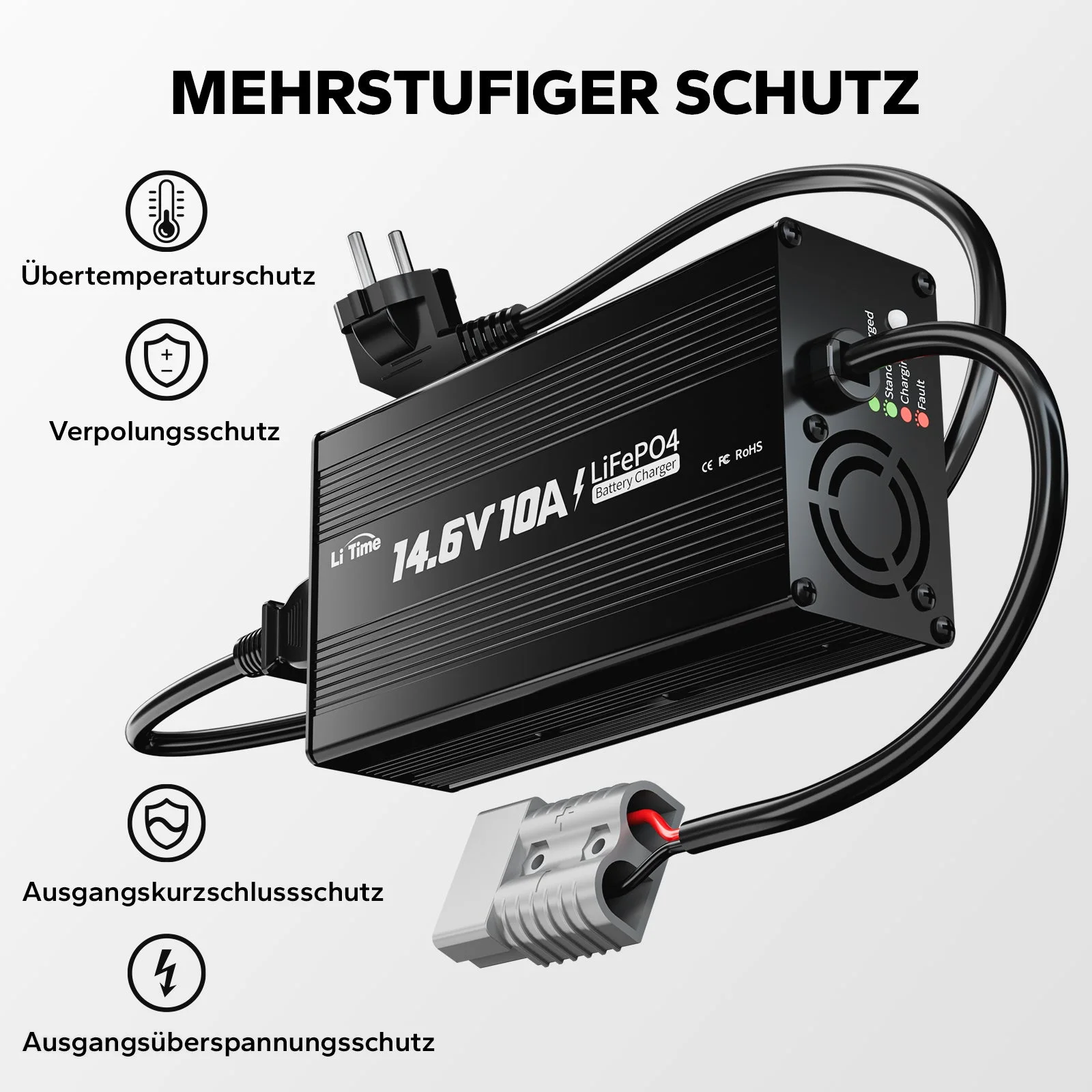 LiTime 14,6V 10A Ladegerät für 12V LiFePO4 Lithiumbatterie — фото 2