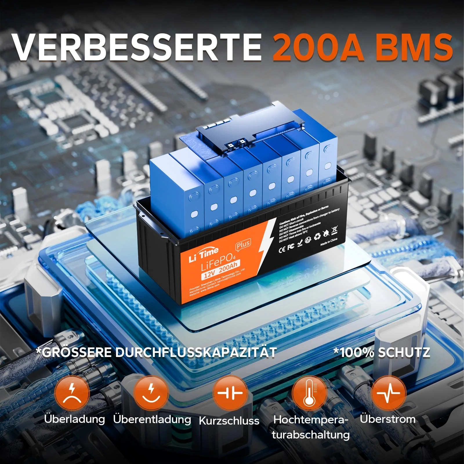 LiTime 12V 200Ah Plus Deep Cycle LiFePO4 літієва батарея – 200A BMS — фото 2