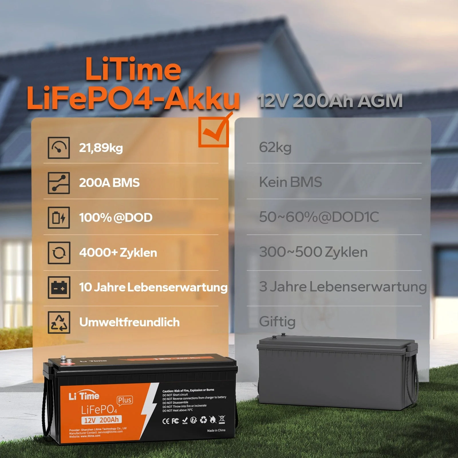 LiTime 12V 200Ah Plus Deep Cycle LiFePO4 літієва батарея – 200A BMS — фото 3