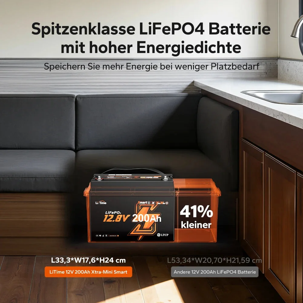 LiTime 12V 200Ah Xtra Mini LiFePO4 Akku mit Bluetooth für Wohnmobile und Camping — фото 3