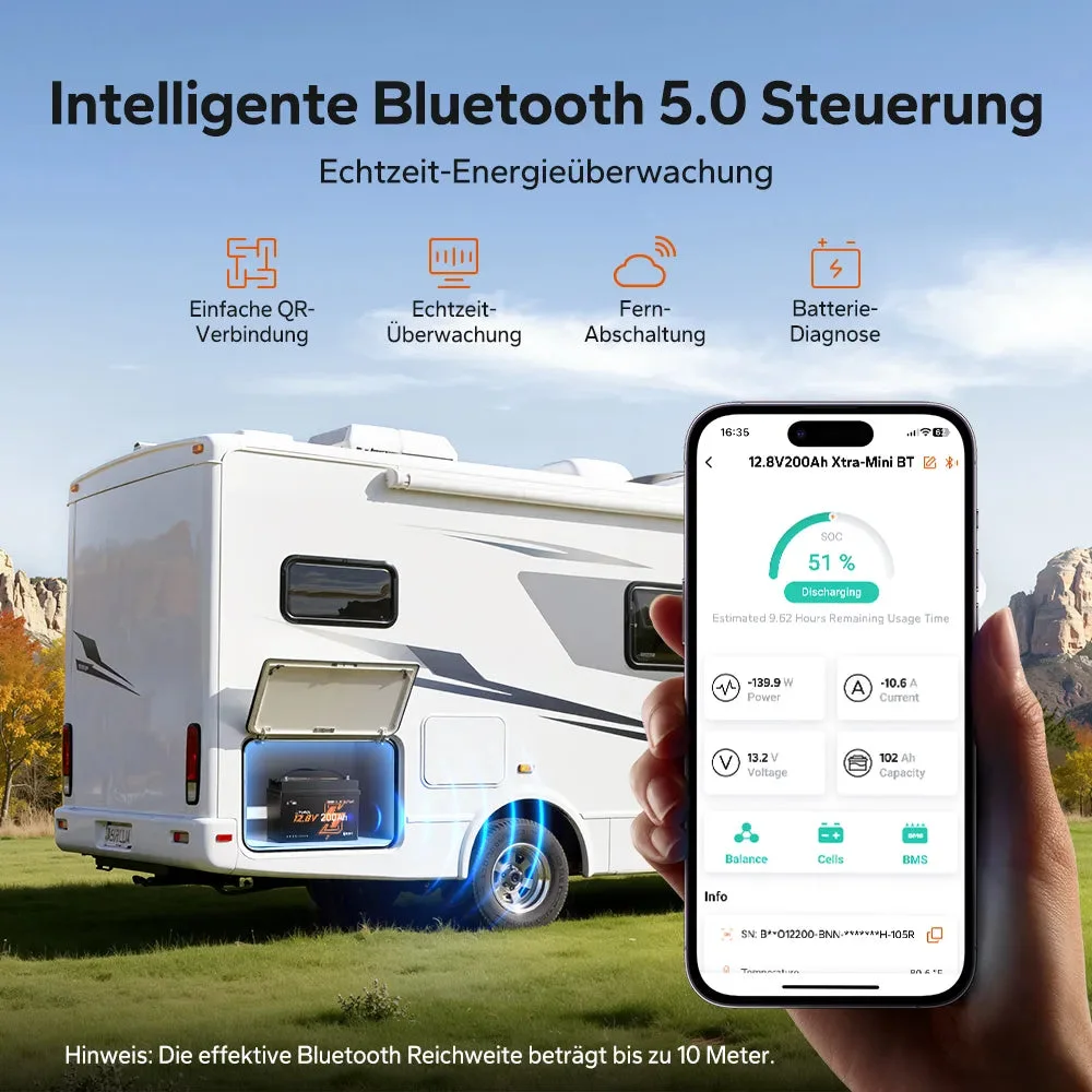 LiTime 12V 200Ah Xtra Mini LiFePO4 Akku mit Bluetooth für Wohnmobile und Camping — фото 7