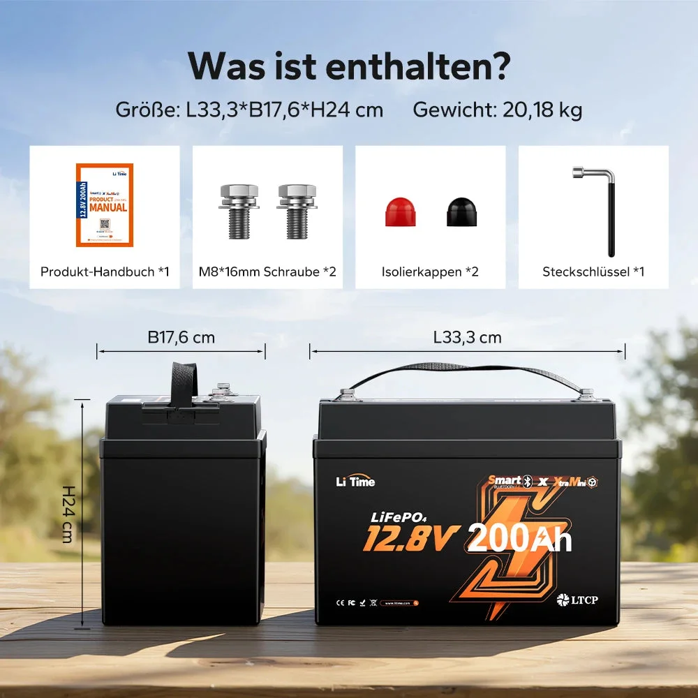 LiTime 12V 200Ah Xtra Mini LiFePO4 Akku mit Bluetooth für Wohnmobile und Camping — фото 10