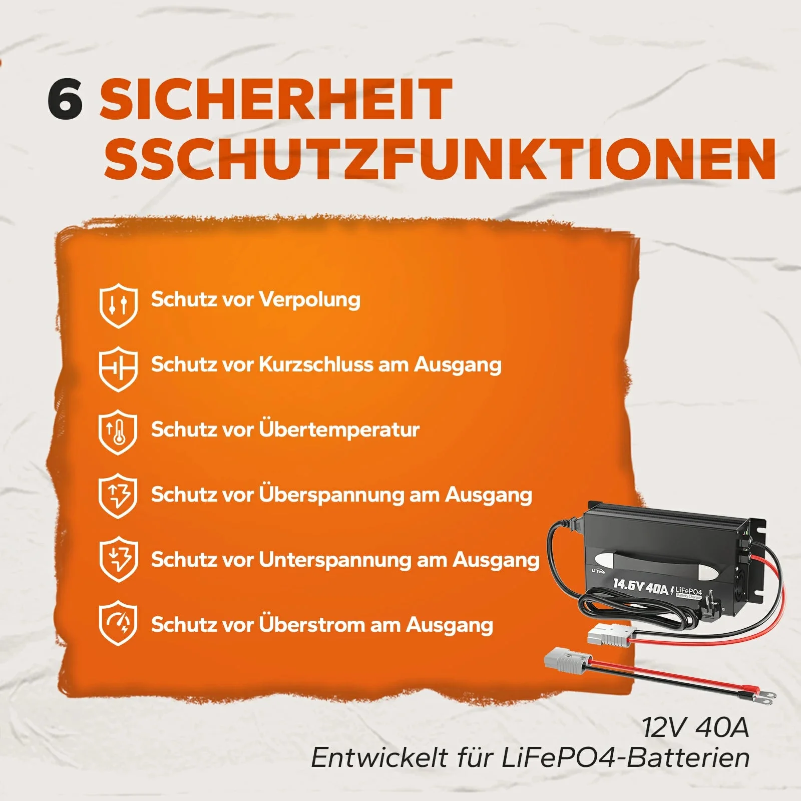 LiTime 12V (14,6V) 40A Montageladegerät für Sommerbatterien für den Stift — фото 6