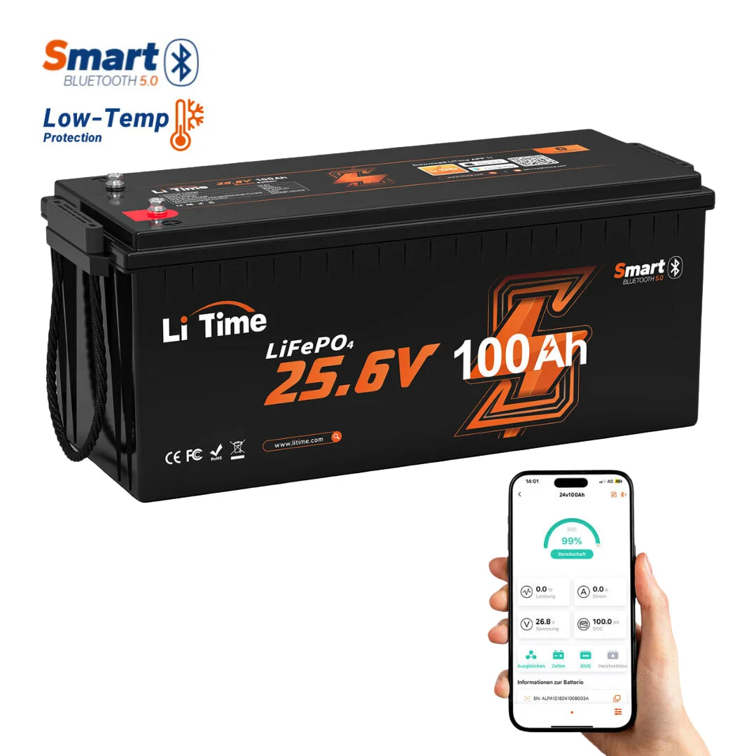 LiTime 24V 100Ah LiFePO4 battery with Bluetooth - for trolling motor & home storage