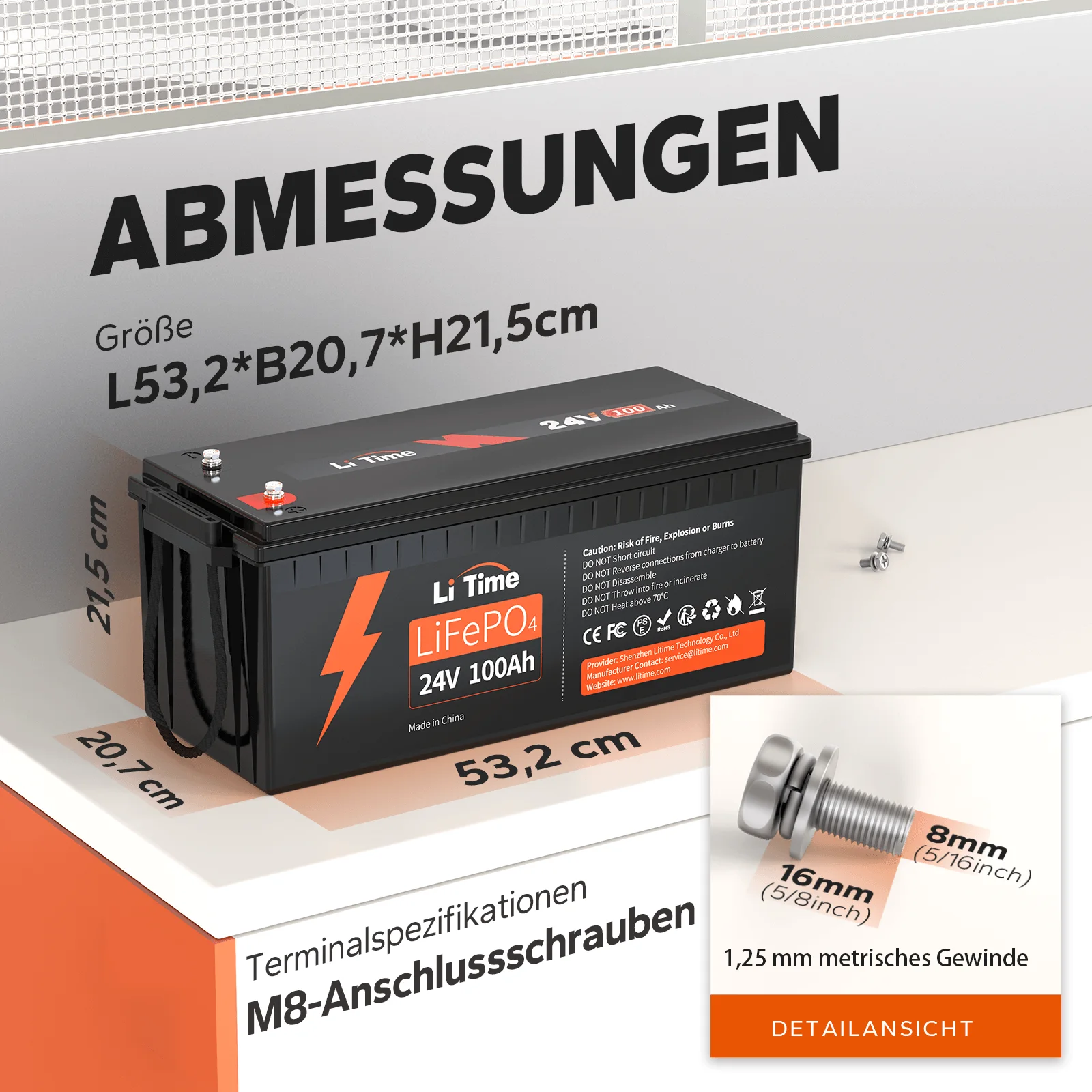 LiTime LiFePO4 24V 100Ah Li-Ion Deep-Cycle-Akku — фото 8