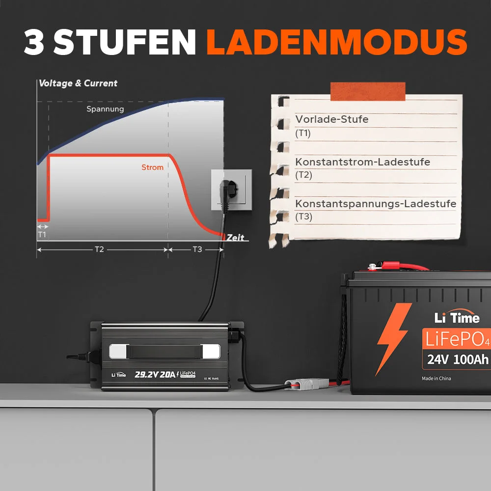 LiTime 29,2V 20A Ladegerät für 24V LiFePO4 Lithiumbatterie — фото 6