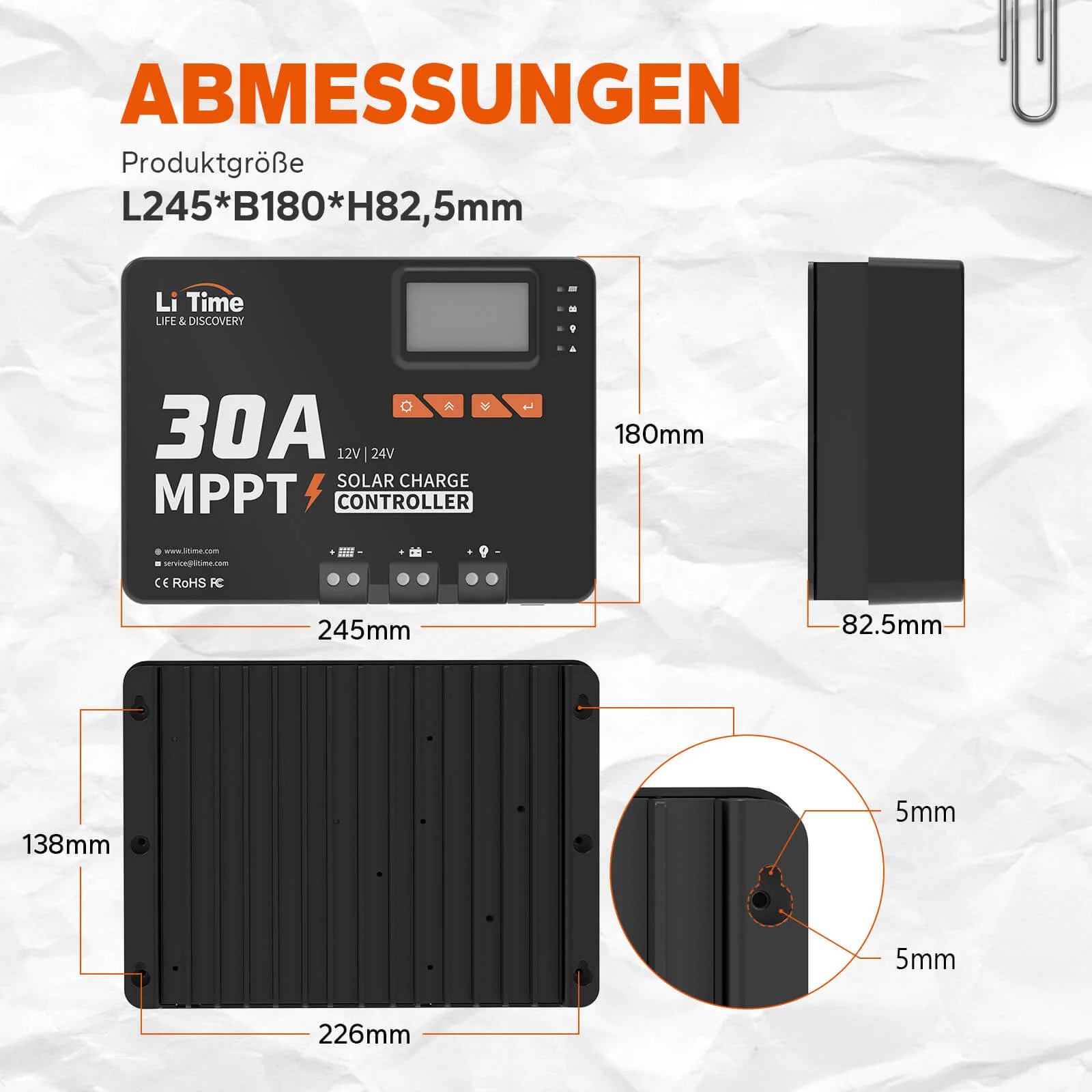 LiTime 30A MPPT 12V/24V Solar Charge Controller with Built-in Bluetooth — фото 2
