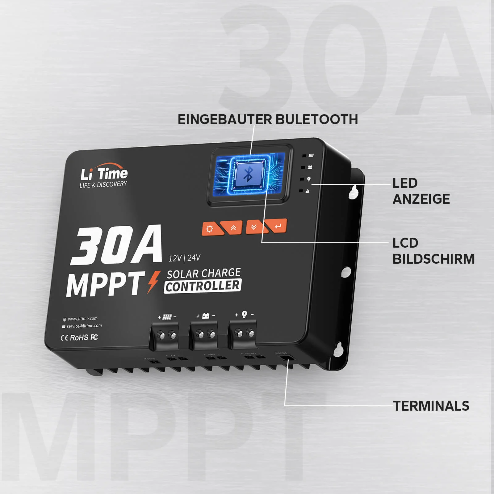 LiTime 30A MPPT 12V/24V Solar Charge Controller with Built-in Bluetooth — фото 3